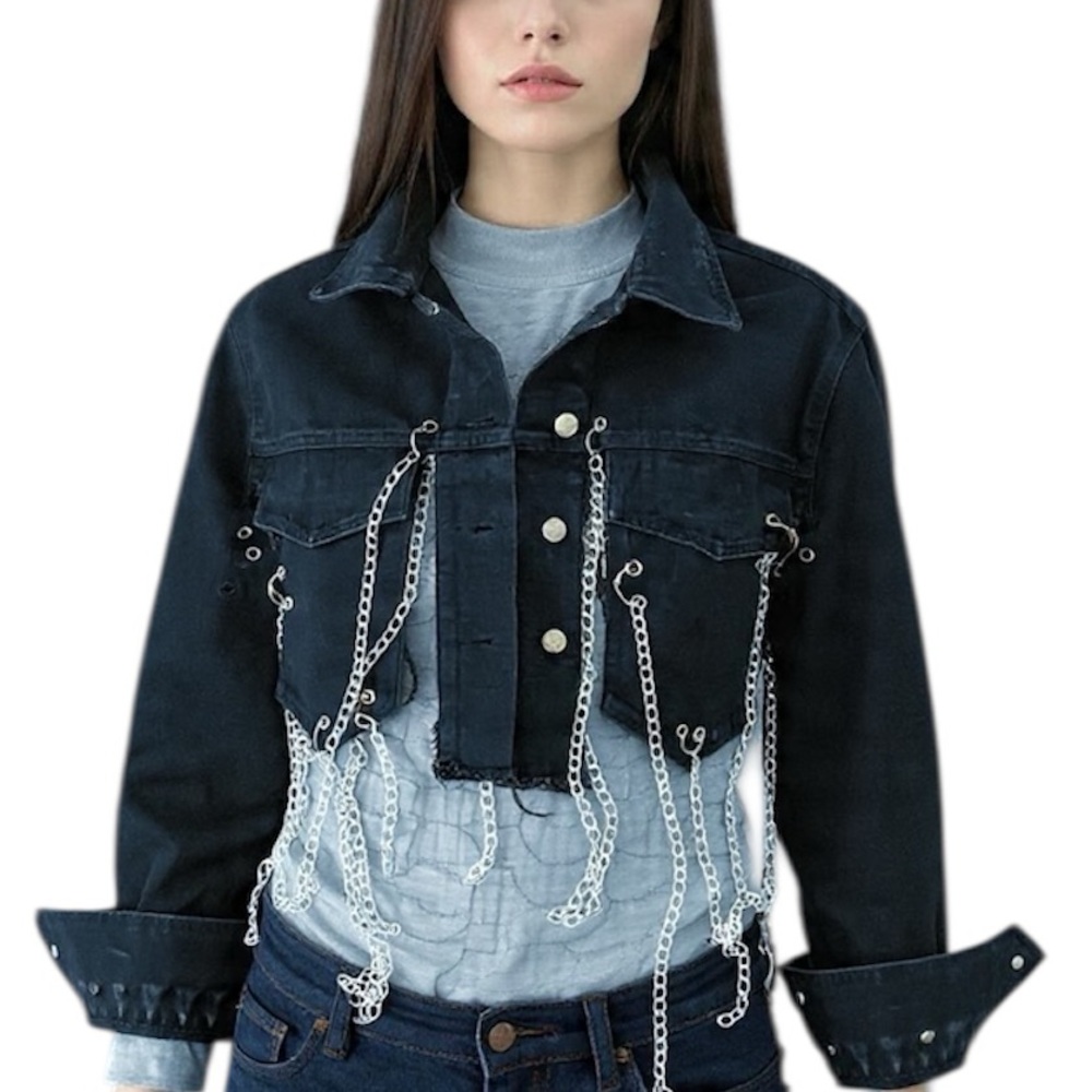 Ma Cherie Black Denim chain cut out jacket size M